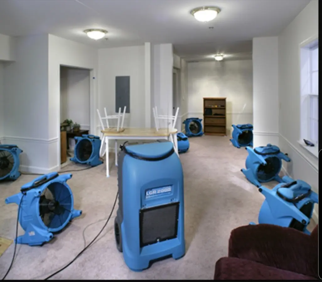 Air movers and dehumidifier setup for Water Damage Restoration in Parsippany-Troy Hills